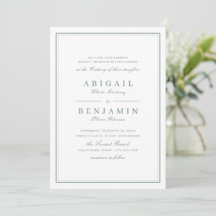 Elegant borders sage green minimalist wedding invitation