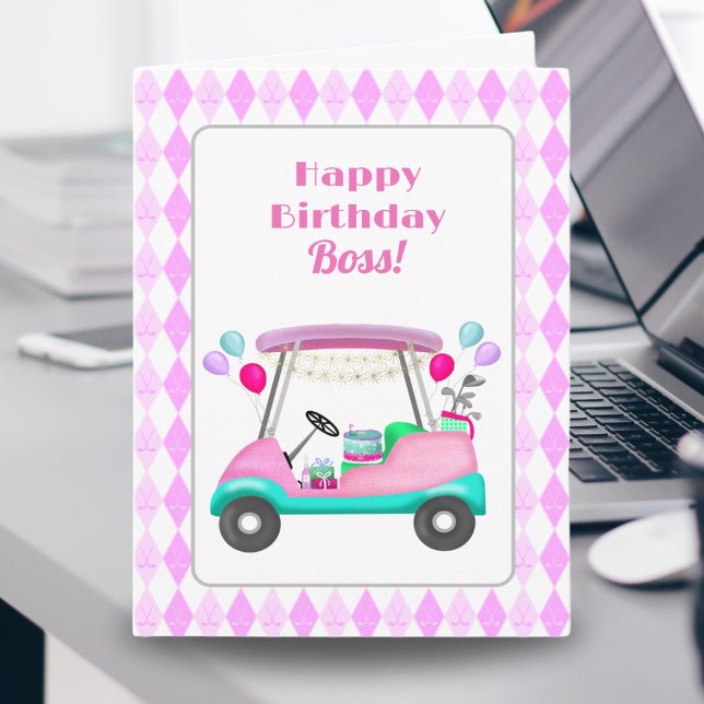 Elegant Boss Women's Golf Party Cart Birthday   Card (Creator Uploaded)
