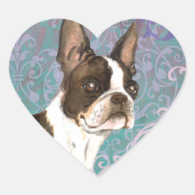 Elegant Boston Terrier Heart Sticker (Front)