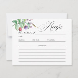 Elegant Botanic Berries Bridal Shower Recipe Card