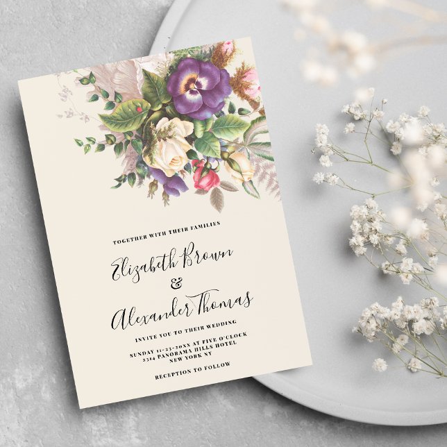Elegant botanic purple ivory green floral wedding invitation (Elegant botanic purple ivory green floral wedding invitation )
