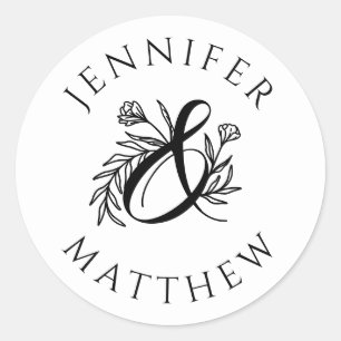 Elegant Botanical Ampersand Couple's Names Wedding Classic Round Sticker