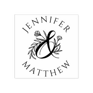 Elegant Botanical Ampersand Couple's Names Wedding Rubber Stamp