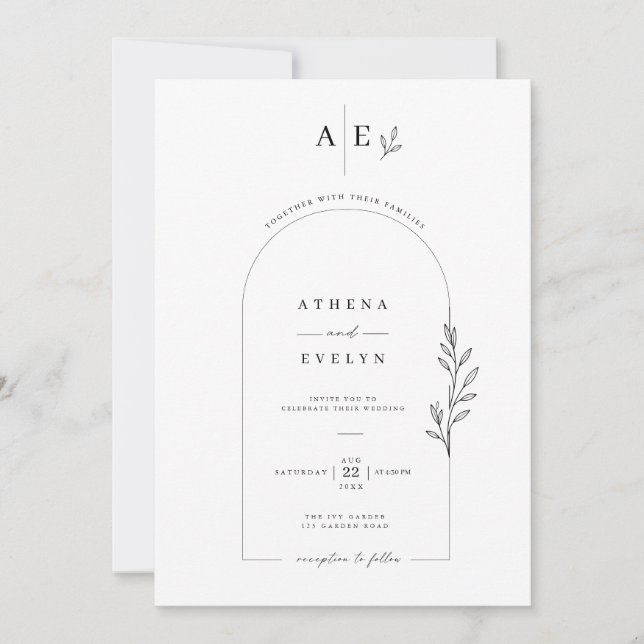 Elegant Botanical Arch Wedding Invitation Template (Front)
