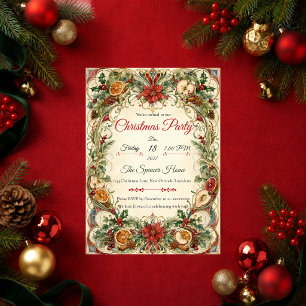 Elegant Botanical Art Nouveau Christmas Party Invitation