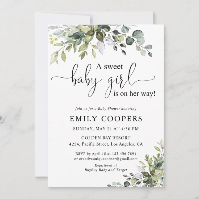 Elegant Botanical Baby Shower Invitation (Front)