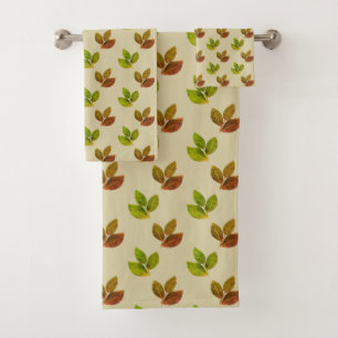 Elegant Botanical Bay Leaves on Light Beige Bath Towel Set