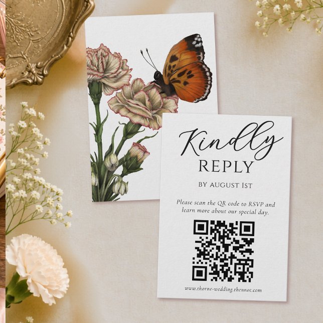 Elegant Botanical Bee Wedding RSVP QR Code Enclosure Card (Creator Uploaded)