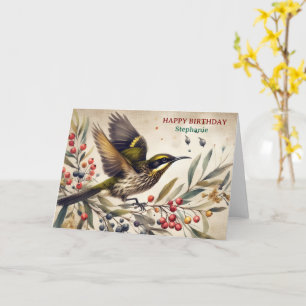 Elegant Botanical Bird Art Happy Birthday Card