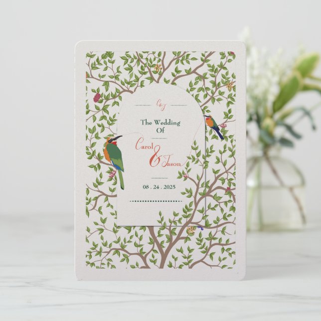 Elegant Botanical Bird Menu Template – Wedding (Standing Front)