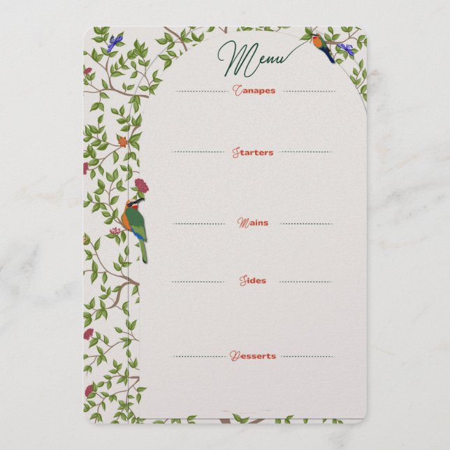Elegant Botanical Bird Menu Template – Wedding (Back)