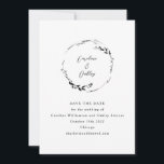 Elegant Botanical Black and White Minimalist Serif Save The Date<br><div class="desc">Announce your wedding with timeless charm using this minimalist Save the Date card. Featuring a delicate hand-drawn botanical wreath and elegant serif type, this design is perfect for garden weddings, nature lovers, or classic celebrations with a refined aesthetic. The black-and-white palette keeps it sophisticated and versatile for any season or...</div>