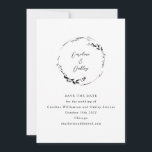 Elegant Botanical Black and White Minimalist Serif Save The Date<br><div class="desc">Announce your wedding with timeless charm using this minimalist Save the Date card. Featuring a delicate hand-drawn botanical wreath and elegant serif type, this design is perfect for garden weddings, nature lovers, or classic celebrations with a refined aesthetic. The black-and-white palette keeps it sophisticated and versatile for any season or...</div>