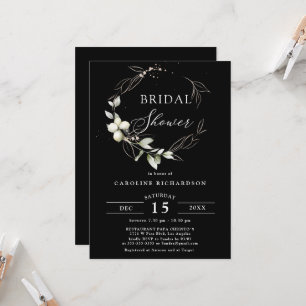 Elegant Botanical Black Gold Bridal Shower Invitation