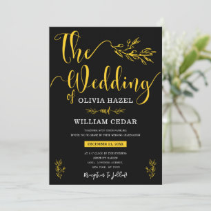 Elegant Botanical Black Yellow Customised Wedding Invitation