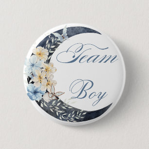 elegant botanical blue team boy baby shower chic 6 cm round badge