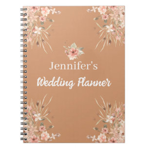 elegant botanical boho brown wedding planner notebook