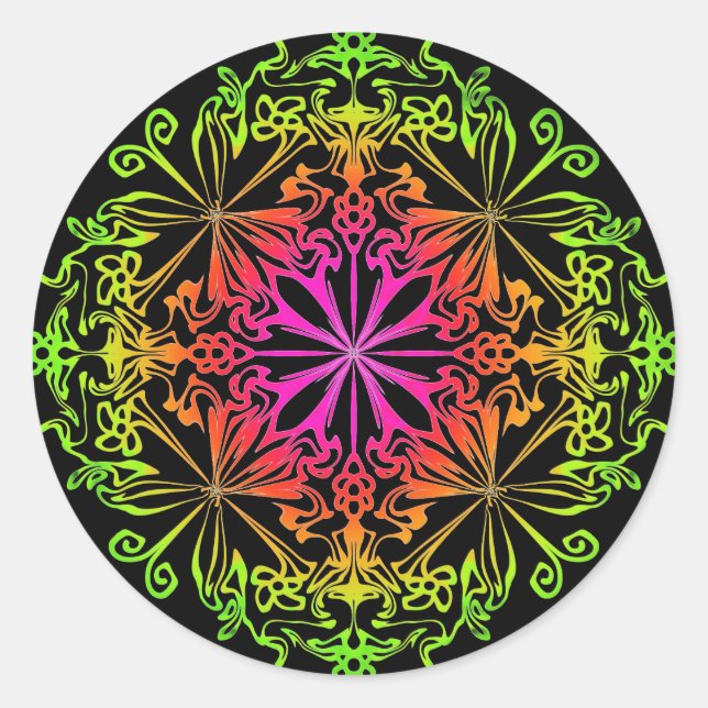 Elegant botanical boho colourful mandala  classic round sticker (Front)
