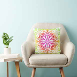 Elegant botanical boho colourful mandala  cushion