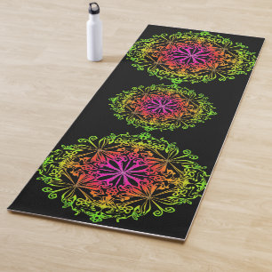 Elegant botanical boho colourful mandala yoga mat