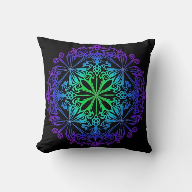Elegant botanical boho teal green zen mandala  cushion (Front)