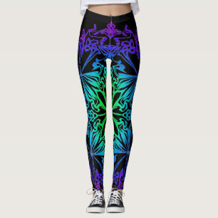 Elegant botanical boho teal green zen mandala leggings