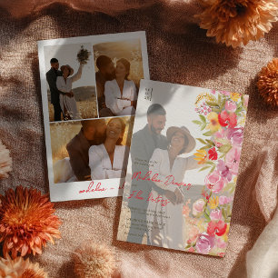 Elegant botanical boho wildflowers 4 photo wedding invitation