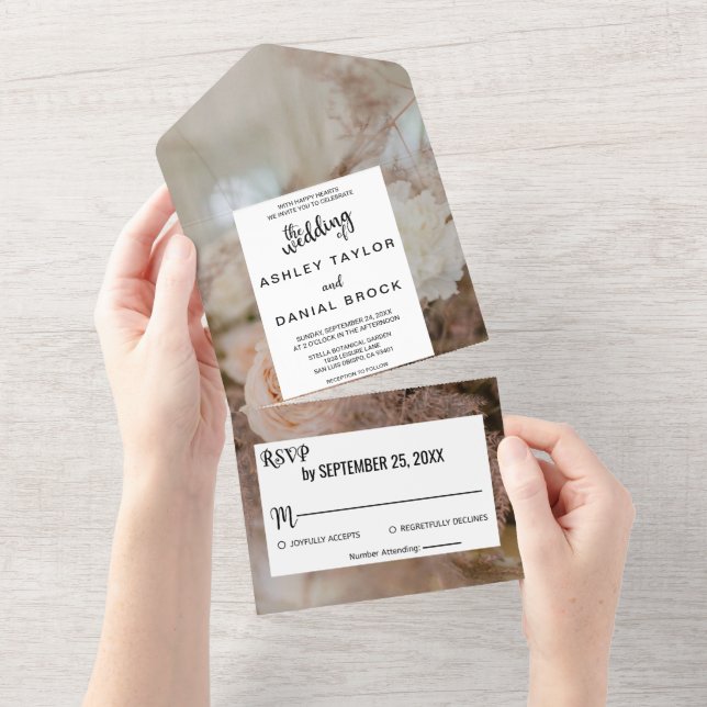 Elegant botanical bouquet rose floral Wedding All  All In One Invitation (Tearaway)