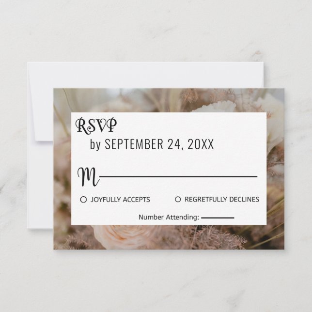 Elegant Botanical Bouquet Roses Floral Wedding RSVP Card (Front)