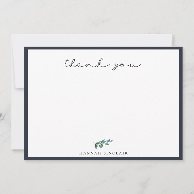 Elegant Botanical Branch Navy Blue Thank You Card (Front)