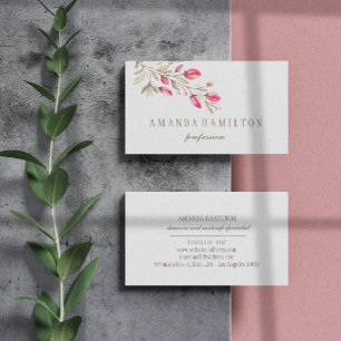 Elegant Botanical Branch Pink flowers watercolor Business Card