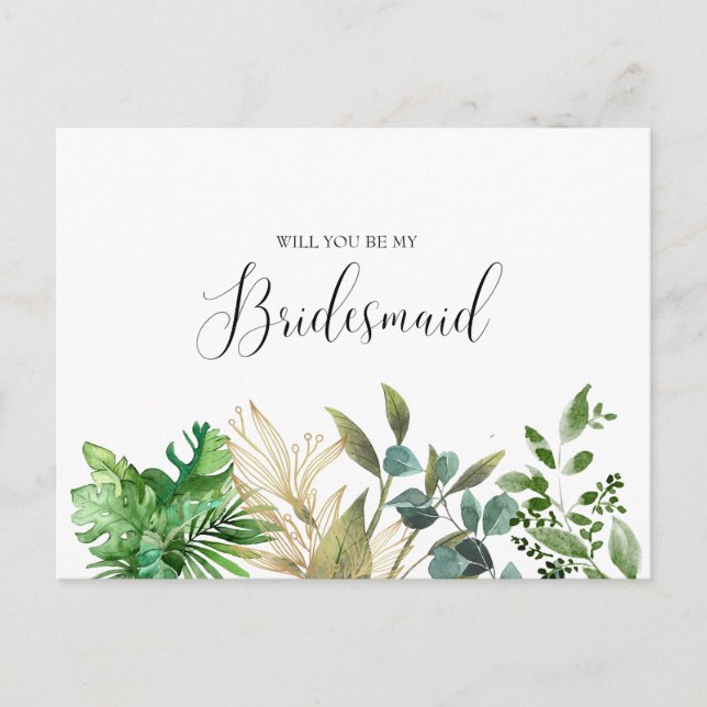 Elegant Botanical Bridesmaid Postcard (Front)