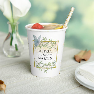 Elegant Botanical Butterfly Wedding Paper Cup