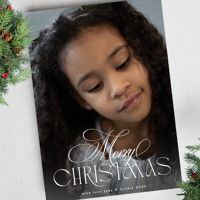 Elegant Botanical Calligraphy Christmas One Photo Holiday Card (Creator Uploaded)