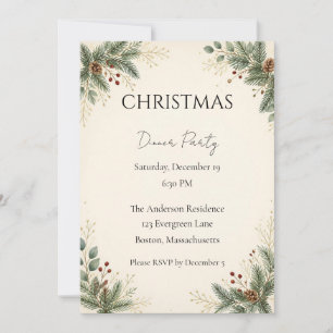 Elegant Botanical Christmas Dinner Party Invitatio Invitation