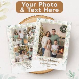 Elegant Botanical Christmas Family Photo Collage Holiday Card