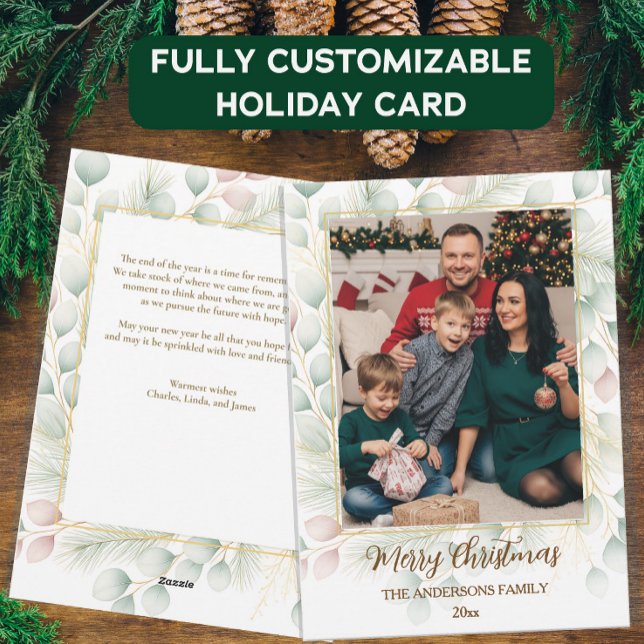Elegant Botanical Christmas Family Photo Holiday Card (Creator Uploaded)