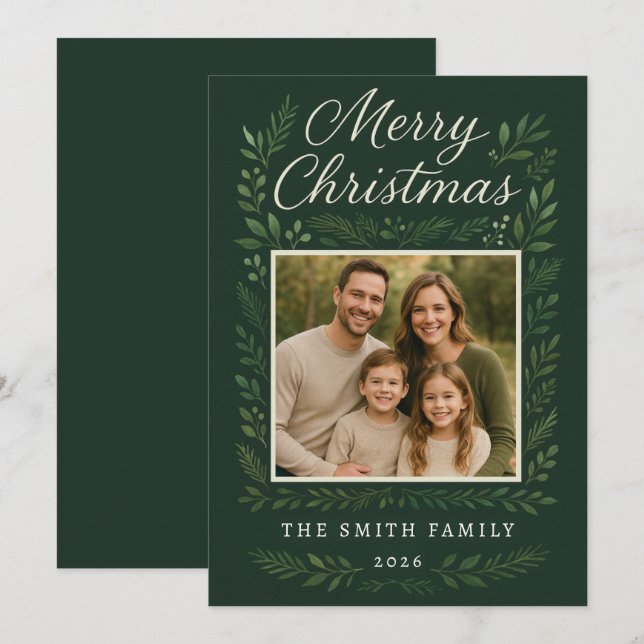 Elegant Botanical Christmas Holiday Card (Front/Back)