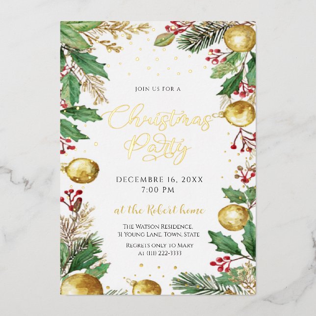 Elegant Botanical Christmas Holiday Party  Foil  (Front)