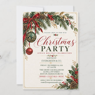 Elegant Botanical Christmas Office Party Invitation