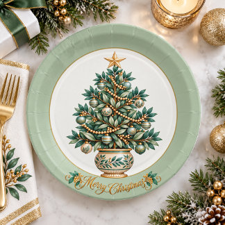 Elegant Botanical Christmas Tree Christmas Paper Plate