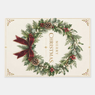 Elegant Botanical Christmas, Vintage Greenery Wrapping Paper Sheet
