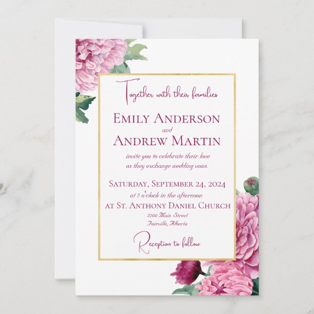 Elegant Botanical Chrysanthemums Wedding  Invitation (Front)