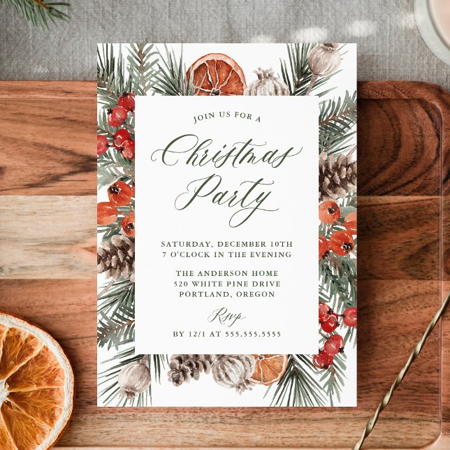 Elegant Botanical Citrus Frame Christmas Party Invitation (Creator Uploaded)