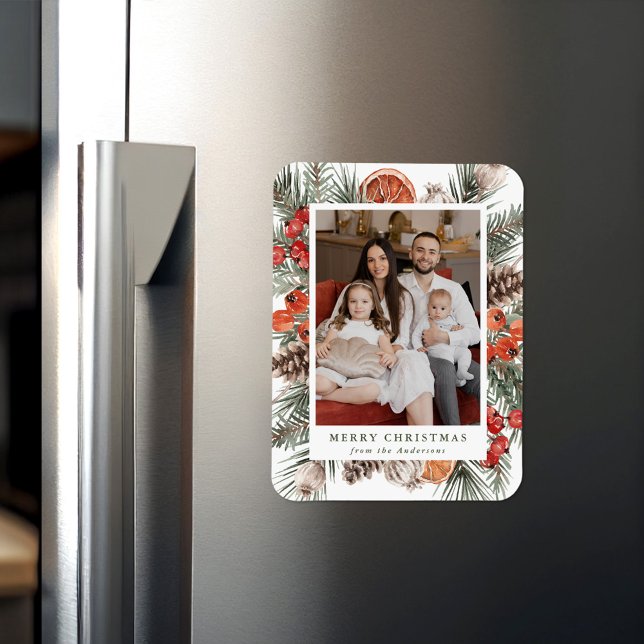 Elegant Botanical Citrus Frame Holiday Photo Magnet (Creator Uploaded)