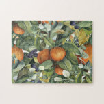 Elegant Botanical Citrus Greenery Jigsaw Puzzle<br><div class="desc">Have fun at home with your family and friends with this challenging activity. Featuring watercolor leaf foliage border in dark and light green leaves surrounded with nature orange,  grape fruit and miniature flowers pattern. You will have to make the effort in in putting all the pieces together!</div>