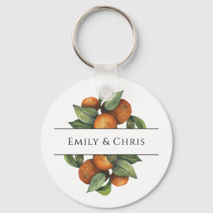 Elegant Botanical Citrus Greenery Key Ring