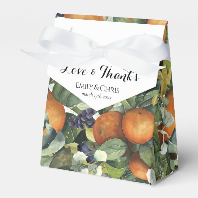 Elegant Botanical Citrus Greenery Wedding Favour Box (Front Side)