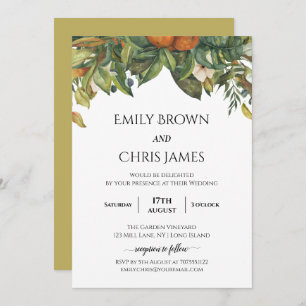 Elegant Botanical Citrus Greenery Wedding Invitation