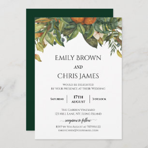 Elegant Botanical Citrus Greenery Wedding Invitation